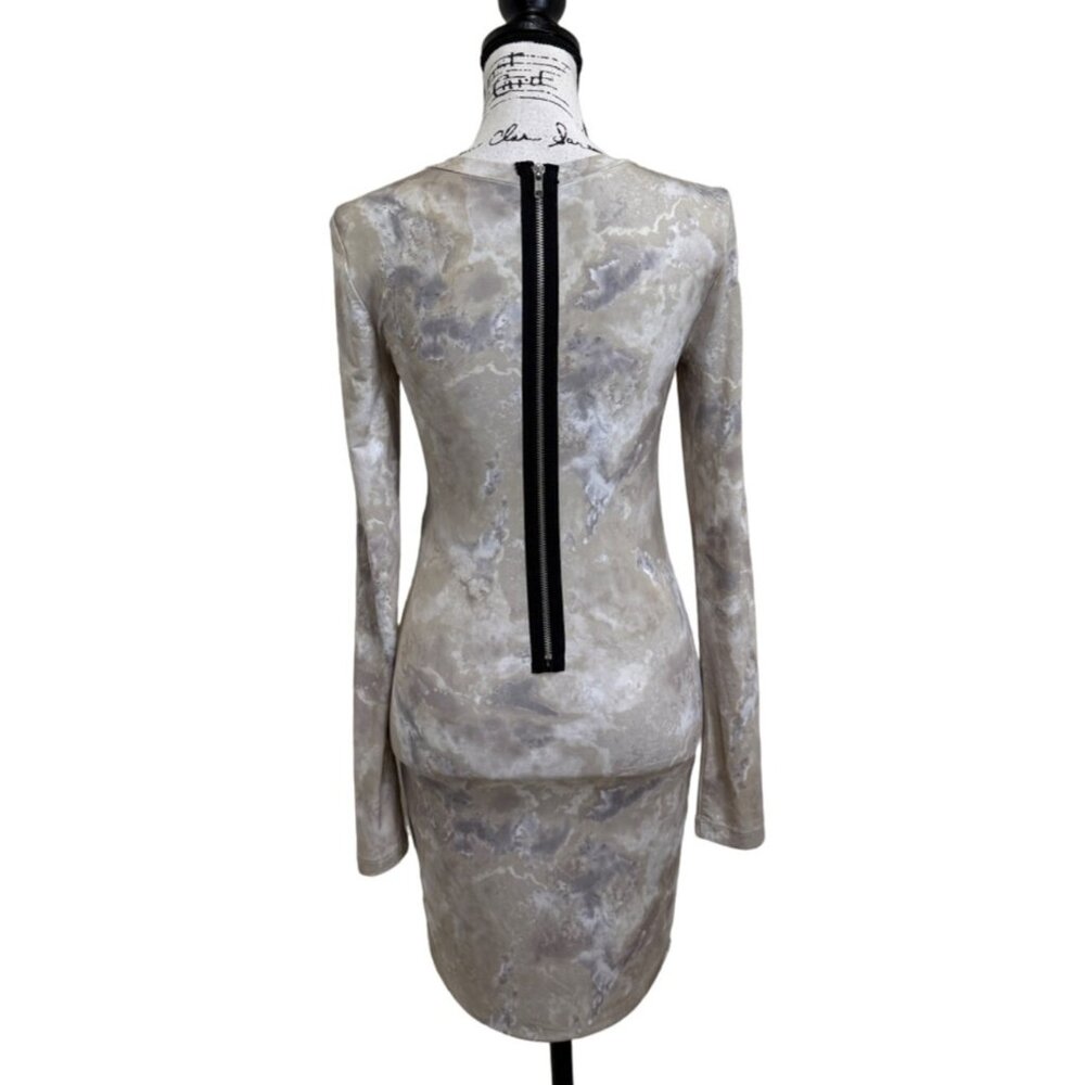 Torn by Ronny Kobo Womens Size S Dress Pleated Patterned Long Sleeve Gray Beige - Picture 2 of 8